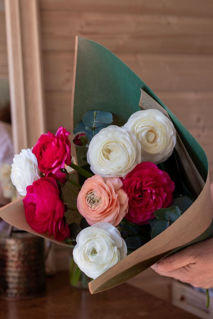 Finished bouquet of freshly picked ranunculus